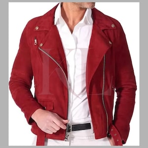 Red Suede Trucker Jacket: Handmade Lambskin Western Style