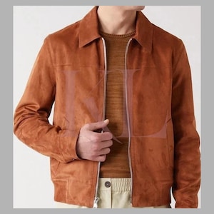 Men&#39;s Brown Suede Trucker Jacket: Handmade Western Cowboy Style