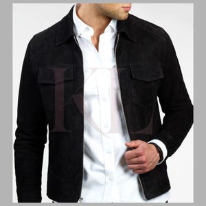 Men&#39;s Suede Trucker Jacket: Handmade Western Style Leather Biker Coat