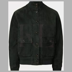 Men&#39;s Green Suede Bomber Jacket: Handmade Western Trucker Style