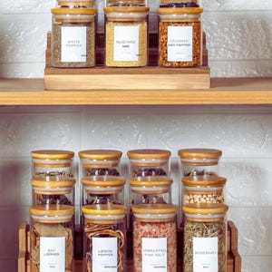 Glass Spice Jar Set with Sticker Labels & Bamboo Lids 12pc