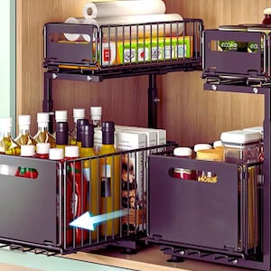 Kitchen Cabinet Pull Out Storage Rack 2 Tier
