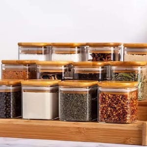 12pc 5oz Glass Jars Set with Spice Sticker Labels & Bamboo Lids