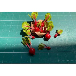 2 piezas de fruta en miniatura de rábano, casa de muñecas, modelo de comida de arcilla polimérica para casa de muñecas en miniatura, cumpleaños en miniatura