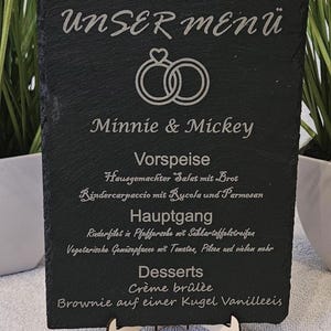 Menütafel aus Schiefer für Hochzeit mit Ständer /Speisekarte/Getränkekarte/Konferenz/Tagung/Restaurant/Imbiss/Kantine/Servierplatte/Jubiläum