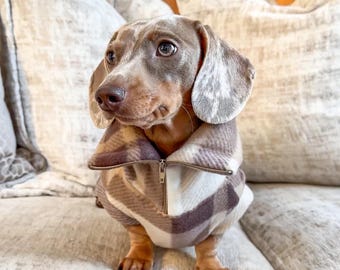 Plaid 1/4 Zip Dachshund Fleece