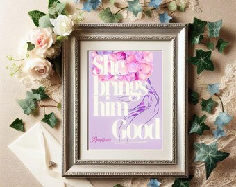 Ona przynosi mu dobro | Ścienna grafika z Księgi Przysłów 31 | Chrześcijańska żona do druku | Dekoracja z kobiecym wersetem biblijnym | Pobieranie cyfrowe