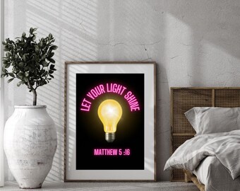 Jesteś światłością świata, wydruk, werset biblijny z Ewangelii Mateusza 5:14, pobieranie cyfrowe, chrześcijańska sztuka ścienna, minimalistyczny wystrój pisma świętego