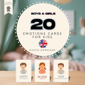 Schede delle emozioni stampabili per bambini (maschi e femmine) – Strumento di apprendimento emotivo in PDF – Set Calm Corner ispirato a Montessori