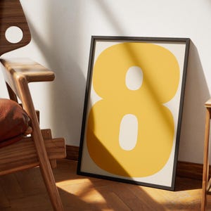 Framed Yellow Number Poster | Minimalist Design | Choose from 0–9 | Multiple Sizes Available
