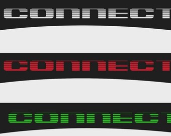 May include: Three black decals with the word "CONNECT" in white, red, and green. The text is in a stylized, horizontal font. The decals have a curved shape and are set against a light gray background. A diamond logo is in the upper left corner.