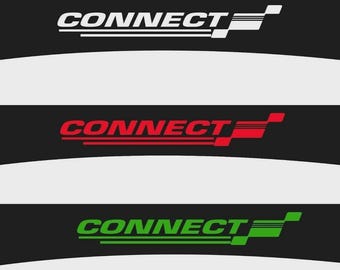 May include: Three black decals with the word "CONNECT" in white, red, and green. Each decal has a unique color scheme and design. The decals are designed with a checkered flag element, suggesting a connection to racing or automotive themes.
