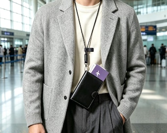 Personalized Leather Passport Holder Neck Wallet AirTag Slot Custom Engraved Travel Gift Him Her