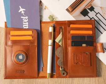 Leather Passport Holder with AirTag Slot | RFID Travel Wallet