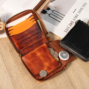 Personalized Leather Zip Wallet | Compact Card Holder | Romantic Gift