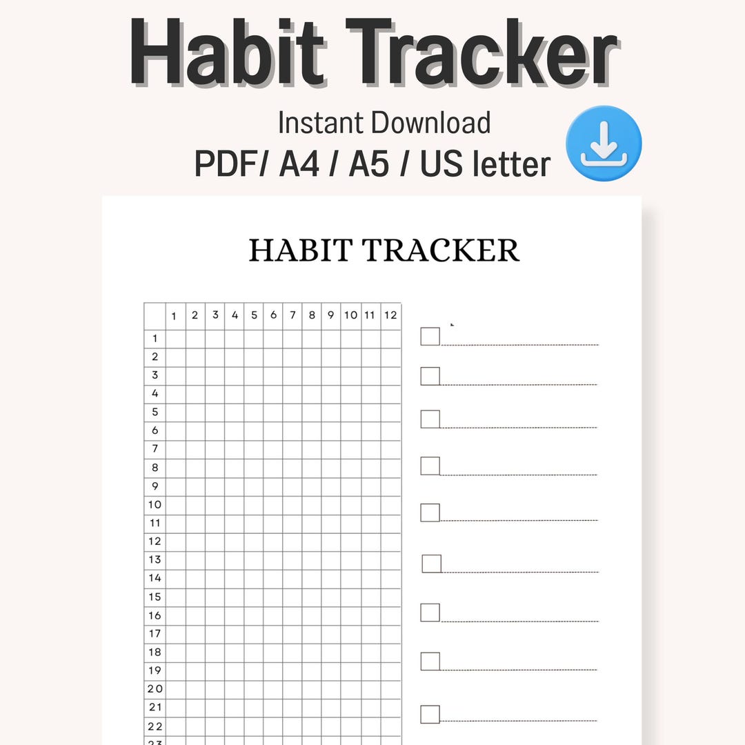 Minimalist Habit Tracker Printable PDF, Monthly Goal Planner, A4 A5 US ...