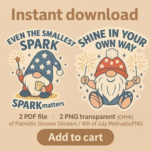 Patriotic Gnome 4th of July PNG Bundle: Motivational Quotes (Digital Download