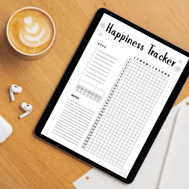 Happiness Tracker Printable | Yearly Mood Log Mental Wellness Planner ...