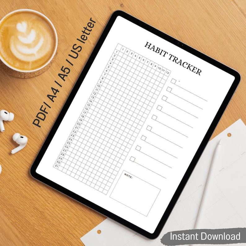 Minimalist Habit Tracker Printable PDF | Monthly Habit Tracker A4 A5 US ...