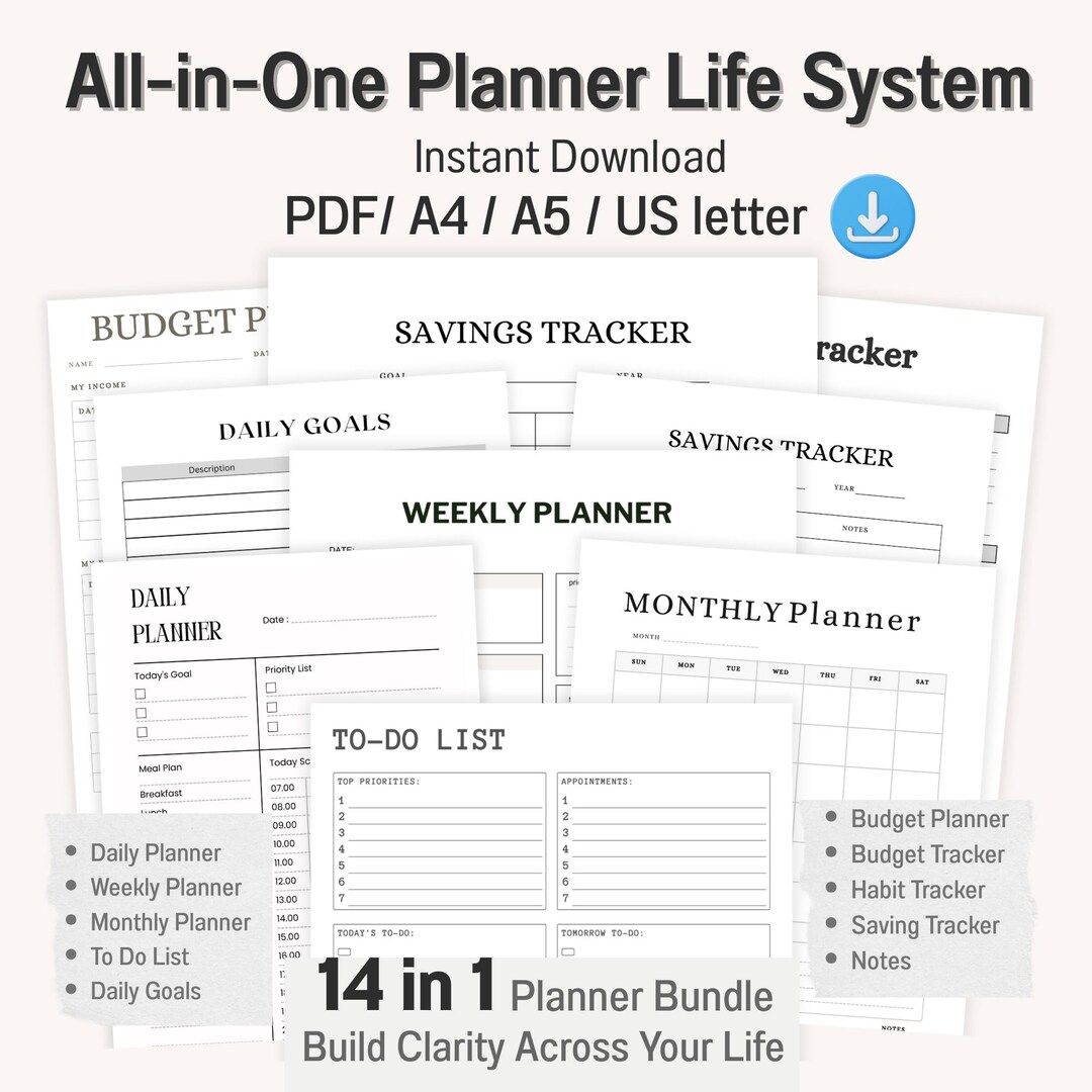 All in One Life Planner Bundle Printable PDF Daily Weekly Monthly ...