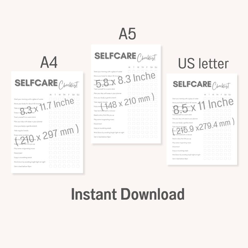 Self Care Checklist Printable | Weekly Wellness Tracker Planner PDF ...