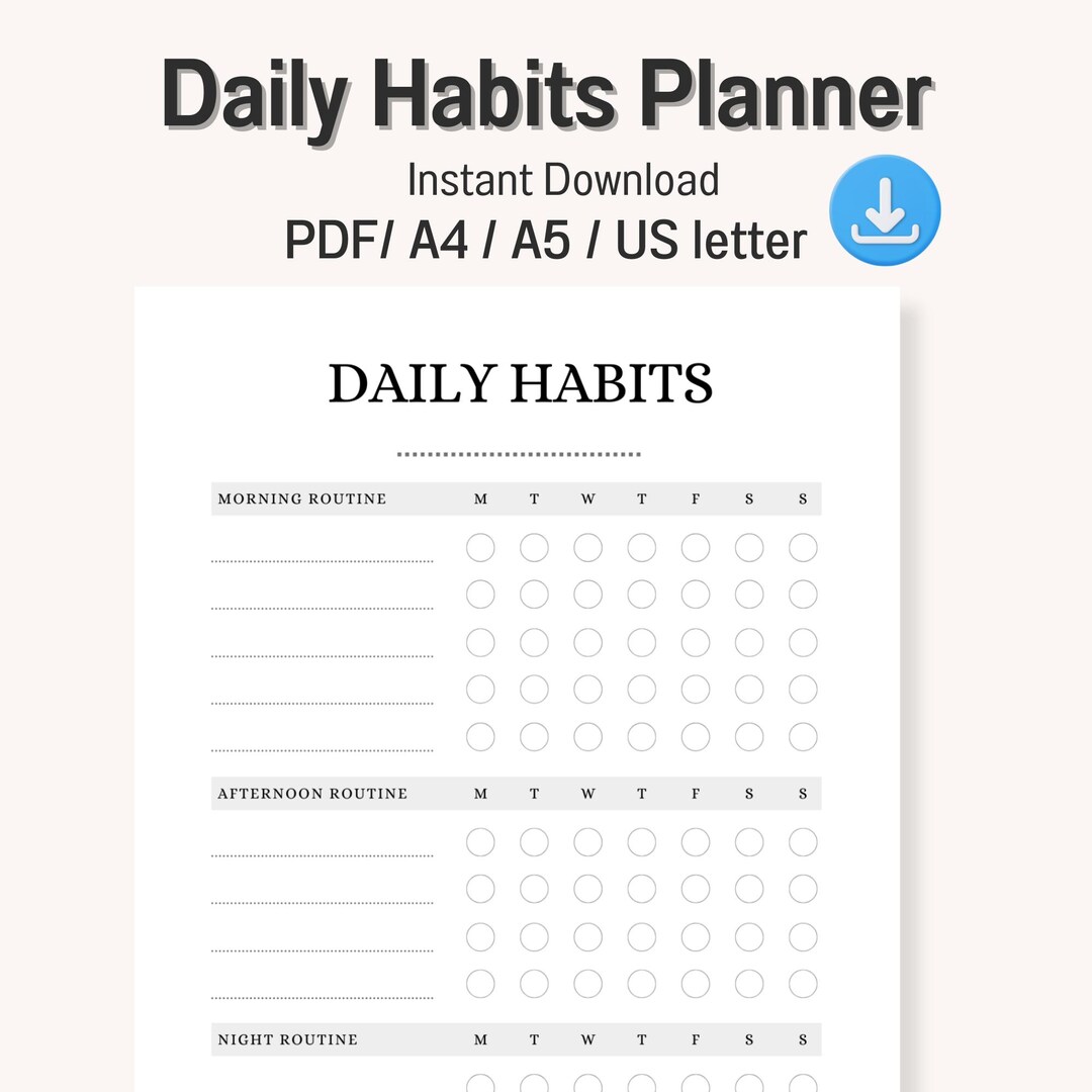 Daily Habits Planner Printable PDF | Morning Afternoon Night Routine ...
