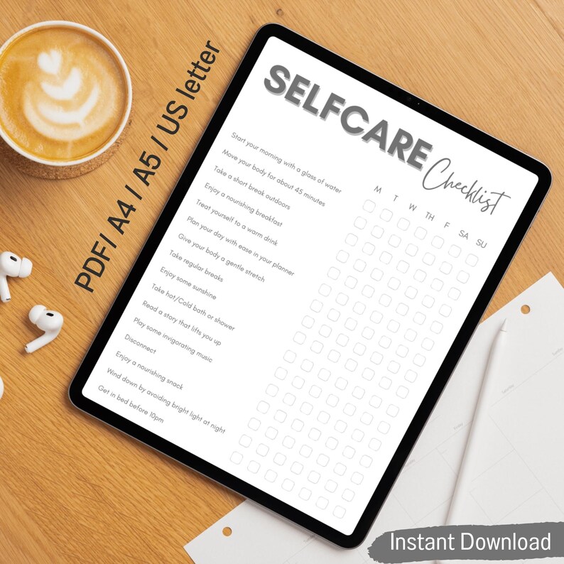 Self Care Checklist Printable | Weekly Wellness Tracker Planner PDF ...