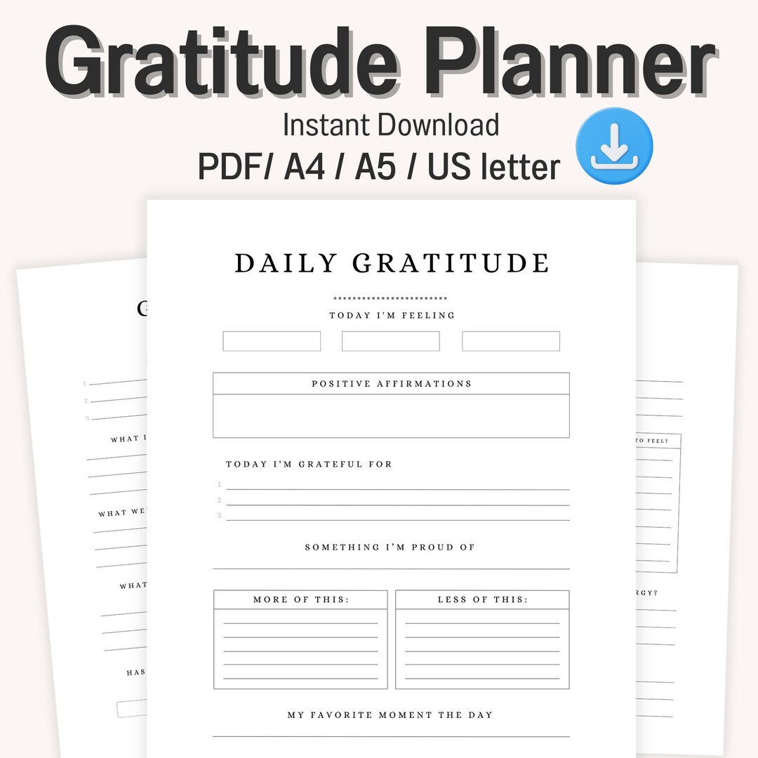 Daily Gratitude Journal Printable Minimalist Planner Affirmations PDF ...