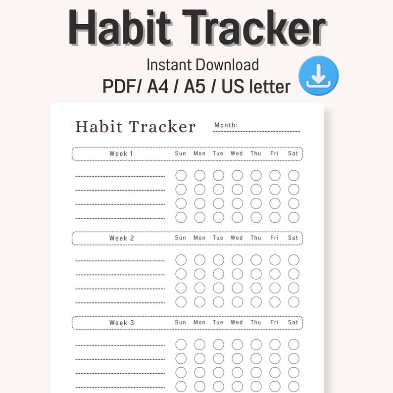 Minimal Habit Tracker Printable | Weekly Monthly Goal Planner (PDF A4 ...