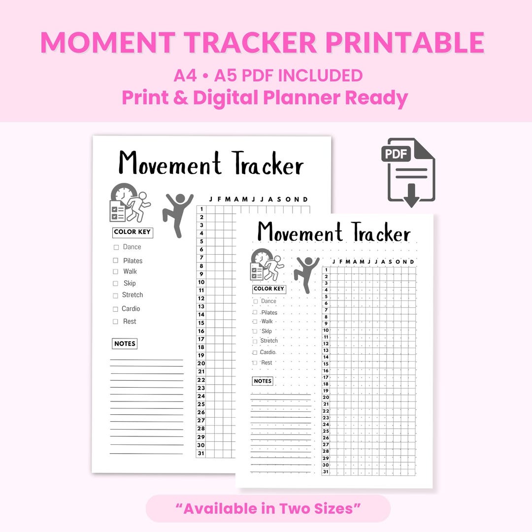 Movement Tracker Printable | Fitness Activity Log Monthly Habit Planner ...
