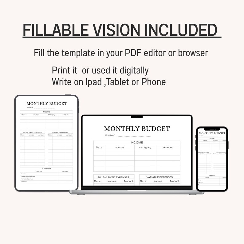 Monthly Budget Planner Printable PDF A4 A5 US Letter Finance Expense ...