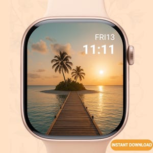 Tropical Sunset Dock Apple Watch Face | Island Ocean View Digital Download | PNG & PDF