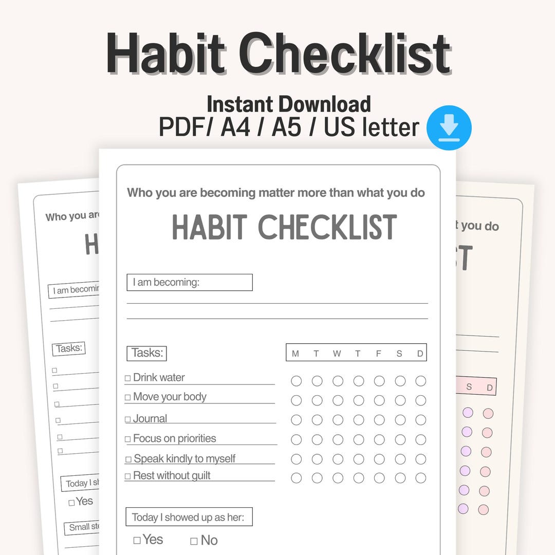 Habit Tracker Printable | Daily Checklist Routine Tracker Self ...