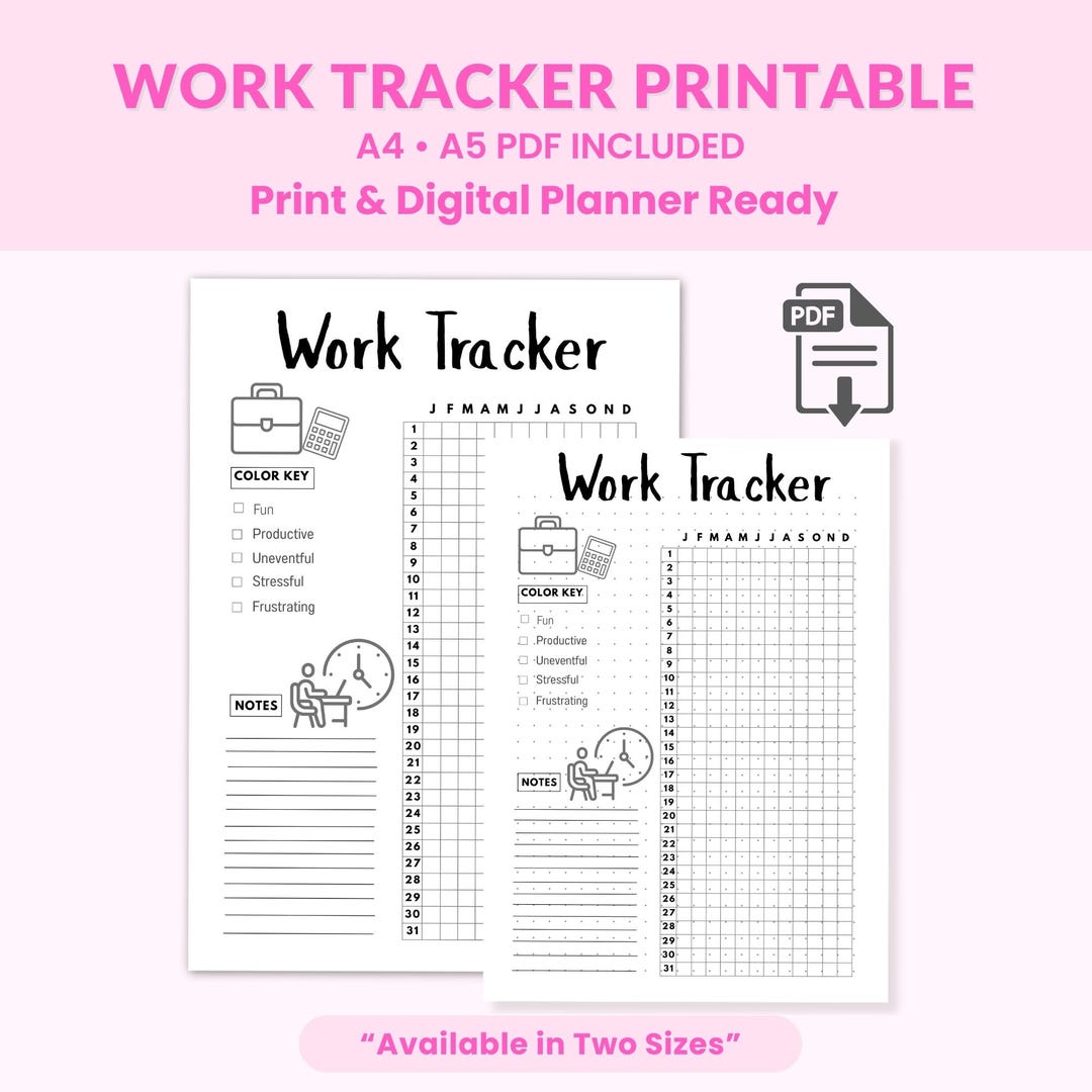 Work Tracker Printable, Monthly Work Productivity Tracker, Office Work ...