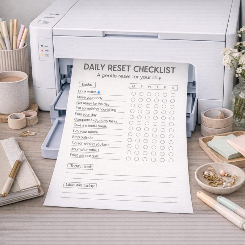 Daily Reset Checklist Printable | Self Care Routine Tracker Daily ...