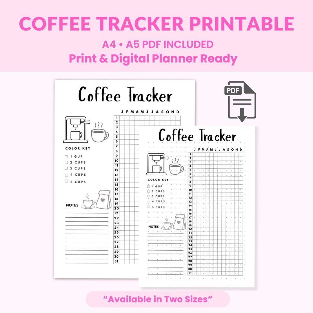 Coffee Tracker Printable | Caffeine Intake Log Monthly Habit Tracker A4 ...