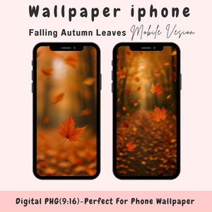 Falling Autumn Leaves Wallpaper Set iPhone Digital Background Cozy Fall Forest Phone Download