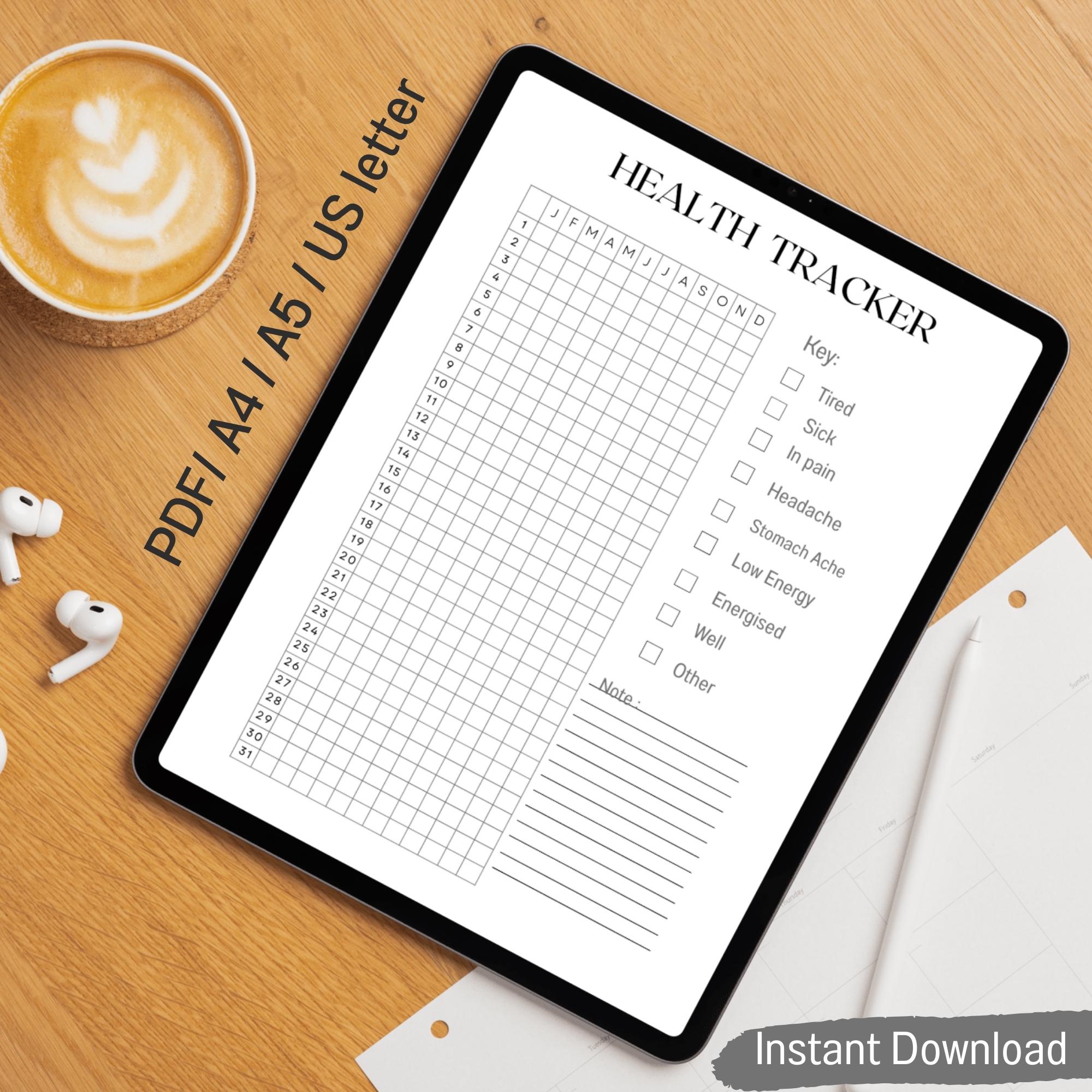 Monthly Health Tracker Printable | Wellness Symptom Habit Log Planner ...