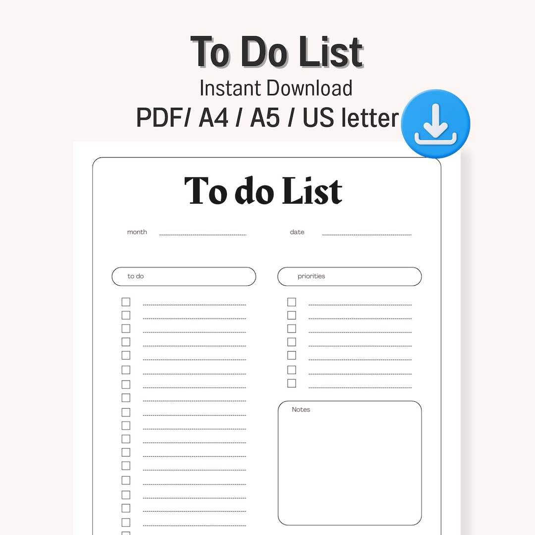 To Do List Planner Printable PDF for Productivity Daily Planning A4 A5 ...