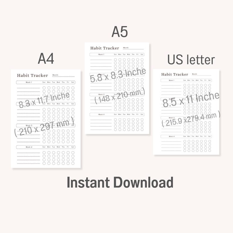 Minimal Habit Tracker Printable | Weekly Monthly Goal Planner (PDF A4 ...