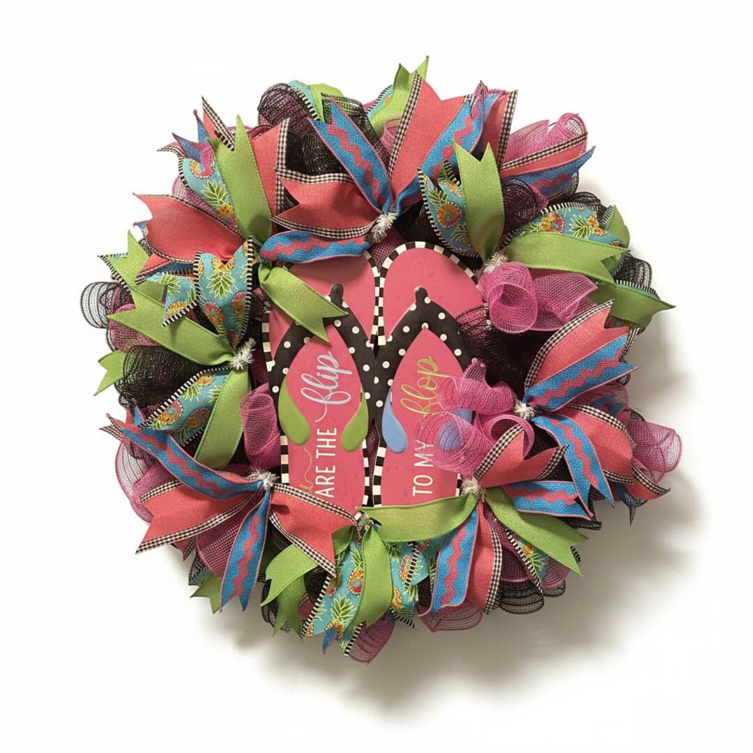 Flip Flop Summer Wreath | Pineapple Ribbon, Tropical Door Decor - Etsy