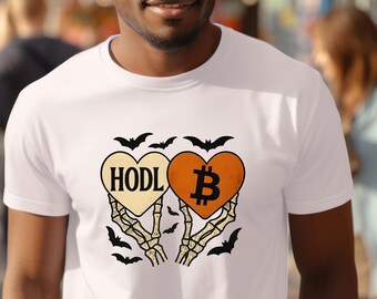 Skeleton HODL Bitcoin Unisex T-Shirt | Halloween Crypto Shirt
