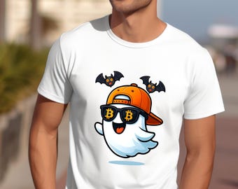 Cheerful Ghost Bitcoin Unisex T-Shirt | Halloween Crypto Shirt