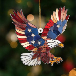 Stained Glass Style Bald Eagle Ornament: Patriotic Acrylic Suncatcher