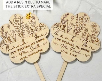 Personalized Teacher Plant Sign: Gift Card Holder, Engraved Wood Keepsake