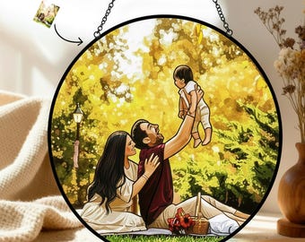 Personalized Family Photo Suncatcher, Faux Stained Glass Portrait