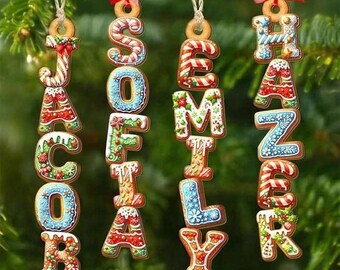 Custom Gingerbread Alphabet Christmas Ornament, Kids Name Tag