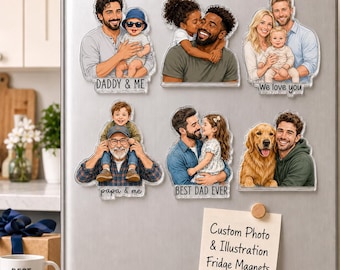 Custom Faceless Portrait Photo Magnet: Dad & Kids Family Keepsake Fridge Art