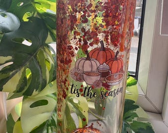 Pumpkin Theme Glitter Snowglobe Tumbler 20oz Glass