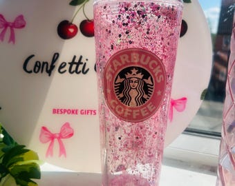 Glitter Pink Star Bucks Tumbler 24oz